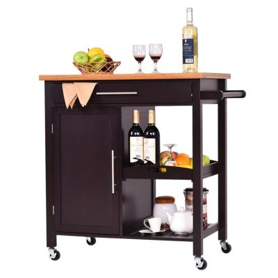 China Smooth Desktop Three Layer Kitchen With Four Wheel Kitchen Cart Wood for sale