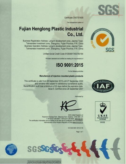 ISO9001 - Fujian Henglong Plastic Industrial Co., Ltd.