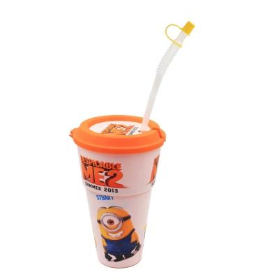 China Custom LOGO Children's Disposable IML PP Mug Hard Plastic Beverage Drink Cup With Lid for sale