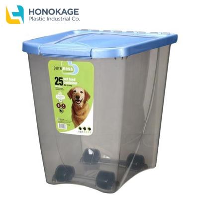 China Viable Manufacturer Eco Friendly Disposable Iml Packaging Custom Logo Large Transparent Dog Pet Plastic Food Container With Wheels for sale