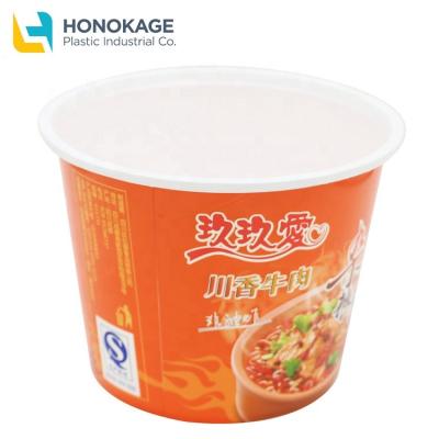 China Disposable Eco-Friendly Durable Custom Logo Printing Plastic Round IML Container Noodle Soup Bowl With Lid Fast Food Plastic Box for sale