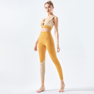 China 2 Piece Leopard Print Breathable Sportswear Fitness Splicing Yoga Sets Women Yoga Suit Set for sale