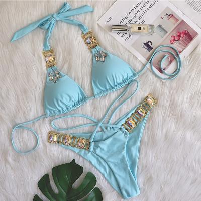 China Plus Size Drop Shipping Sexy Luxury Triangle Cut Split Women's Allure Modest Rhinestone Bikini for sale