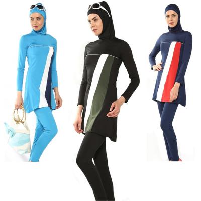 China Modest Women's Full Coverage Swimwear Patchwork Hijab Long Sleeves Islamic Muslim Sports Wear Swimsuit 3pcs Burkinis for sale