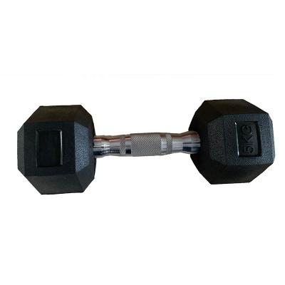 China Custom Logo Dumbbell 5kg Rubber Covered Dumbbell Rubber Coated Hex Weights Dumbbells for sale