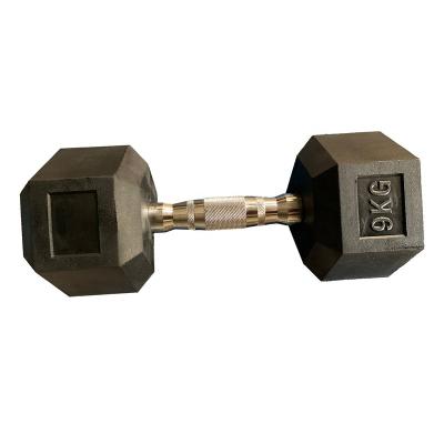 China Rubber Covered Dumbbell Premium Rubber Hexagonal Dumbbells 9kg Dumbells Fitness Product for sale