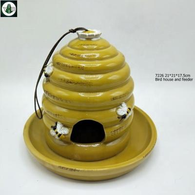 China Aviary Sandstone Honeycomb Design Bird House And Feeder Bowl Two Functions for sale