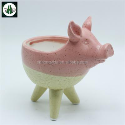 China Ceramic WALL Small Animal Design Pig Flower Pot for sale