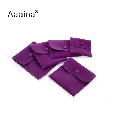 China 2020 Handmade Customized Jewelry Wraps Purple Flap Velvet Jewelry Dust Pouch With Button for sale