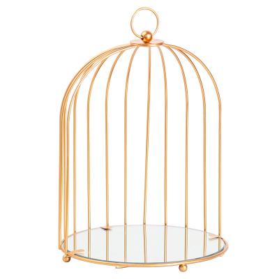 China New Nordic Luxury Viable Metal Storage Gold Birdcage Shape Table Display Rack Creative Decor Crafts for sale