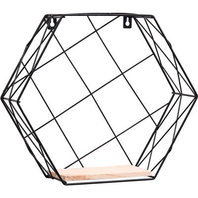 China Hexagon Bohemian Modern Design Storage Wall Hanging Organizer Home MDF Wall Floating Shelf For Living Room for sale