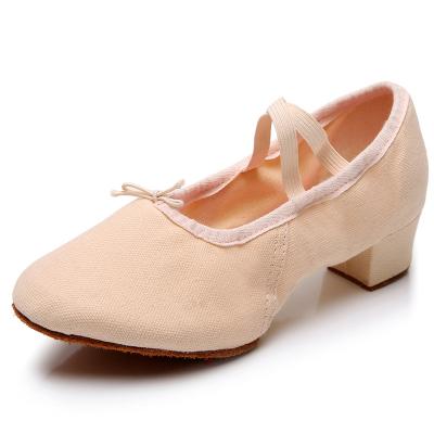 China Soft / Comfortable / Light Pink Heel 3.5CM Canvas Teacher Dance Shoes Practice Dance Shoes for sale