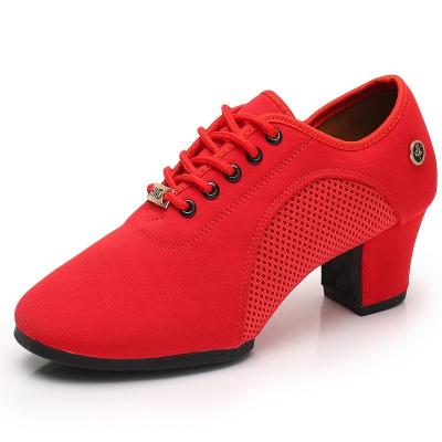 China Latin Dancing Shoes 5cm Unique Women's Breathable/Soft/Comfortable Rubber High Heel Mesh Fabric Oxford Fashion Latin Dance Shoes for sale