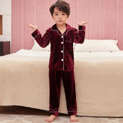 China Children's Breathable Pajamas And Velvet Autumn Gold Suits With Long Thin Sleeves For Girls And Boys for sale