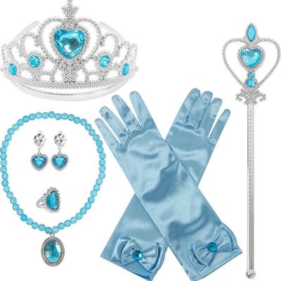 China Party Accessories Princess Crown Magic Wand Necklace Earring Glove And Headband Plastic Set for sale