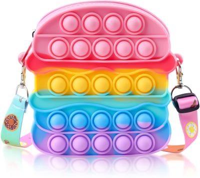 China 2021 New Design Burger Pop Stir Toy Fashion Girl Hand Bag Student Novel Backpack Silicone Cute Bubble Design 14*14*4cm for sale