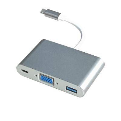 China Multifunction Data Transfer+Video Output+Charging Hub 3 Ports High Quality Usb USB-c Docking To Usb3.0+Vga+Pd Type-c Hub for sale