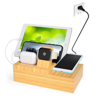 China home & Multifunctional Bamboo USB-C Desktop Box Environmental Protection Charging Stand for Office and Home Type-C Hub for sale