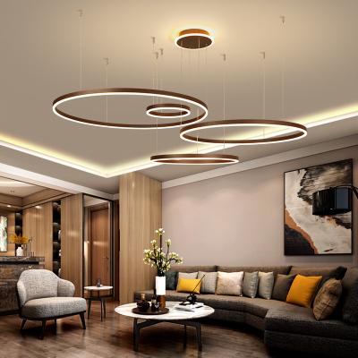 China Brown Ring Acrylic Chandelier 4 Modern Island Chandelier Modern Circles Living Room LED Chandelier Hotel Project Light for sale