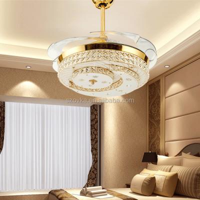 China Rosh European Crescent Moon CE Style Luxury Crystal Invisible Ceiling Fan with LED Lights for sale