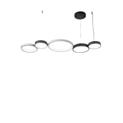 China Warm Black and White Led Pendant Chandelier Ceiling Lamp 5 Acrylic Circles High Light Efficiency Led Pendant Lights For Living Room for sale