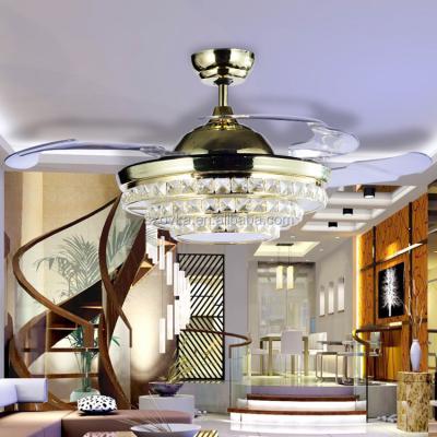 China 220V Modern Nordic Crystal Stealth Remote Control Ceiling Fan With LED Lights Chandelier For Bedroom for sale