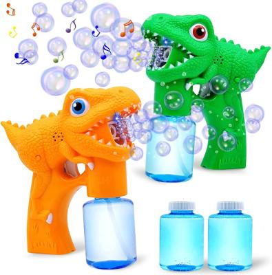 China Safety Kids Outdoor Dinosaur Toys Summer Electric Bubble Blowing Light Music Game Soap Bubble Gun Toys for sale