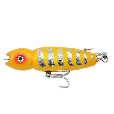 China 3D eyes multi color 130mm 70g hard wood body handmade fishing popper wooden fishing lure wholesale for sale