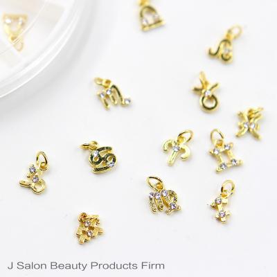 China Metal 12 Constellation 3D Gold Nail Art Charms Decoration Alloy Nail Art Pendant for sale