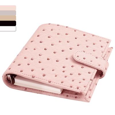 China Black Pink Gray White A7 Ostrich Buckle Closure Taupe Leather 6 RING Diary Cover Wallet Binder with Envelopes, Stickers and Sheets Available for sale