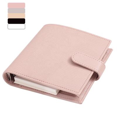 China Hot New Small Buckle Closure A7 Blush Lizard RING Vegan Leather Agenda Cover Portable Portfolio Binder as Gifts, Desk Organizer or Money System for sale