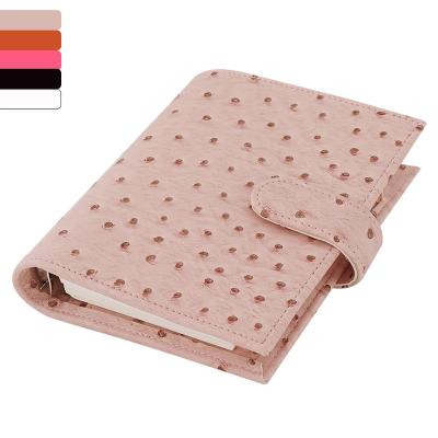 China Hot New Ostrich Print Buckle Closure Leather Personal Organizer Planner 6 Rings A7 Portfolio Binder with Envelope, Guard and Accessories Available for sale