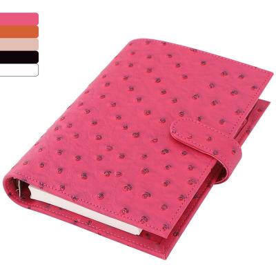 China Buckle Closure Etsy Hot Pink Black White Nude Ostrich A6 Orange Print Leather 6 RING Multi-Functional Wallet Binder with bags and sheets available for sale