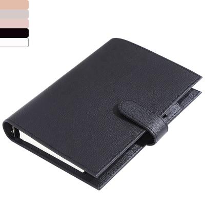 China Bestselling Buckle Closure Black Pink Taupe Gray Ivory A6 Leather 6 RING Multi-Functional Expandable Wallet Binder With Bags And Sheets Available for sale