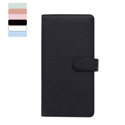 China Loop Closure Dusty Pink Black Saffiano Vegan Leather Slim Compact A6 Binder Ringless Folio for Bills, Checks, Passports and Notes for sale