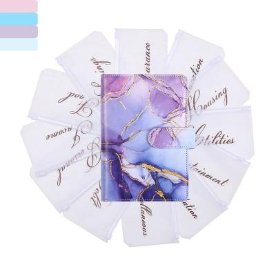 China Hot Selling Amazon Mamor Print Marble Buckle Closure Vegan Leather 6 Ring Binder A6 Folder Folio With 12pcs Texted Zipper Envelopes for sale