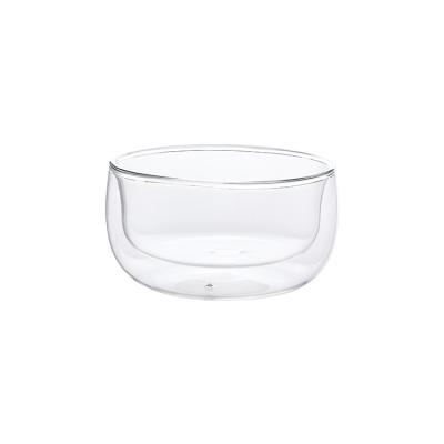 China Creative viable heat-resistant glass double bowl round fruit salad transparent bowl western food shake dessert bowl for sale