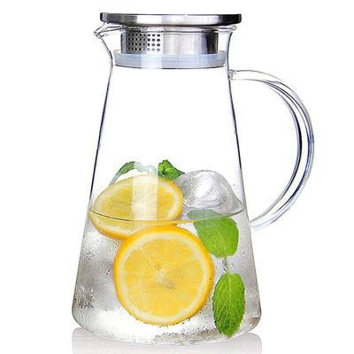 China Large Capacity Sustainable Water Bottle High Temperature Resistant Water Pots Cold And Hot Glass Water Pitcher With Stainless Steel Cover for sale