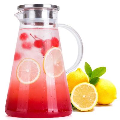 China Viable Clear Lead Free Glass Kettle Tea Pitcher Borosilicate Glass Tea Pitcher Cold Water Pitcher With Stainless Steel Lid for sale