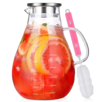 China Sustainable Heat Resistant Glass Pitcher Water Carafe With Handle Drink Pitcher For Homemade Juice And Iced Tea Kettle With Stainless St for sale