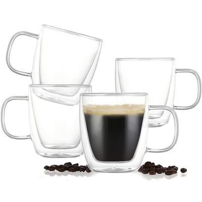 China Viable Clear Mug For Tea Coffee Milk Cold Drinks Cup Double Layer Thermal Wall Insulated Espresso Heat Resistant Cup With Handle for sale