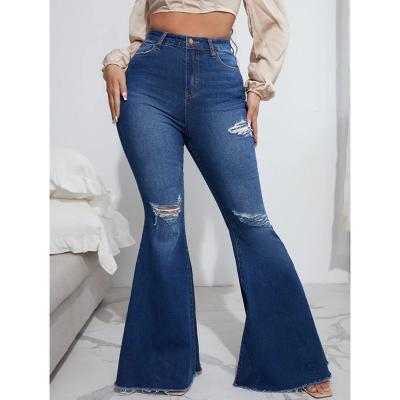 China Breathable #Mingyang# High Waist Ripped Raw Edge Rocket Leg Jeans for sale