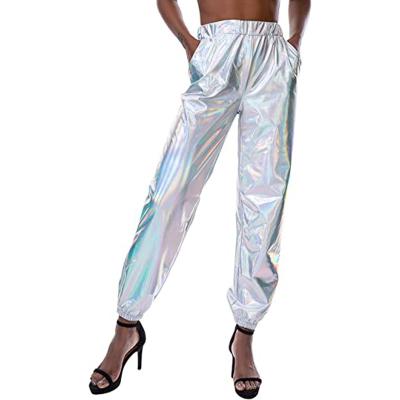 China #Mingyang# Breathable Shiny Metallic Waist Jogger Women's High Stretch Pants, Club Wet Wear Hip Hop Holographic Look Sweatpants for sale