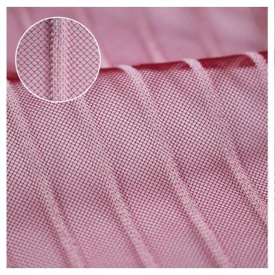 China Hot Sale Tear-Resistant Breathable Fine Holes Pink Stripe Polyester Tulle Fabric For Skirt for sale