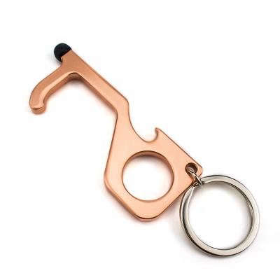 China Free Lift Hands Metal Bottle Opener Key Ring No Touch Door Opener Tools With Key Chain Pendant for sale