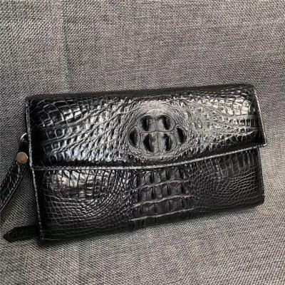 China Authentic True Alligator Leather Men Wristlets Envelop Purse Genuine Exotic Crocodile Skin Male Clutch Bag for sale