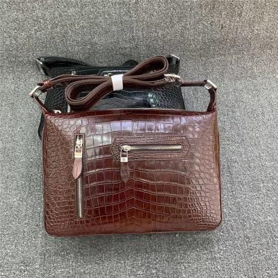 China Exotic Alligator Skin Men's Soft Shoulder Bag Authentic Real Crocodile Leather ZIP Satchels Purse Male Crossbody Bag for sale