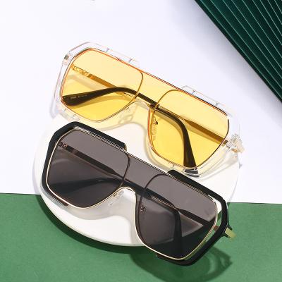 China One Piece Fashion Style Logo Quality Trendy Blue UV400 Sunglasses Women Oversized Metal Custom Made Men's Sunglasses for sale