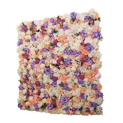 China Artificial Silk Rose Flower Wall Panel Environmental Wedding Flower Wall Backdrop for sale