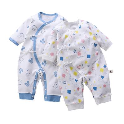 China Comfotable Baby Onesie Wholesale Newborn Cotton Sheer Lace-Up Pajamas Long Sleeves Baby Rompers for sale